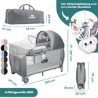 Kidiz® Babybett Reisebett Kinderreisebett klappbar mit Matratze & Räder 120x60, Seiteneingang, Wickelauflage, Moskitonetz & Tragetasche Baby Beistellbett Kinderbett ab Geburt bis 15 kg Grau