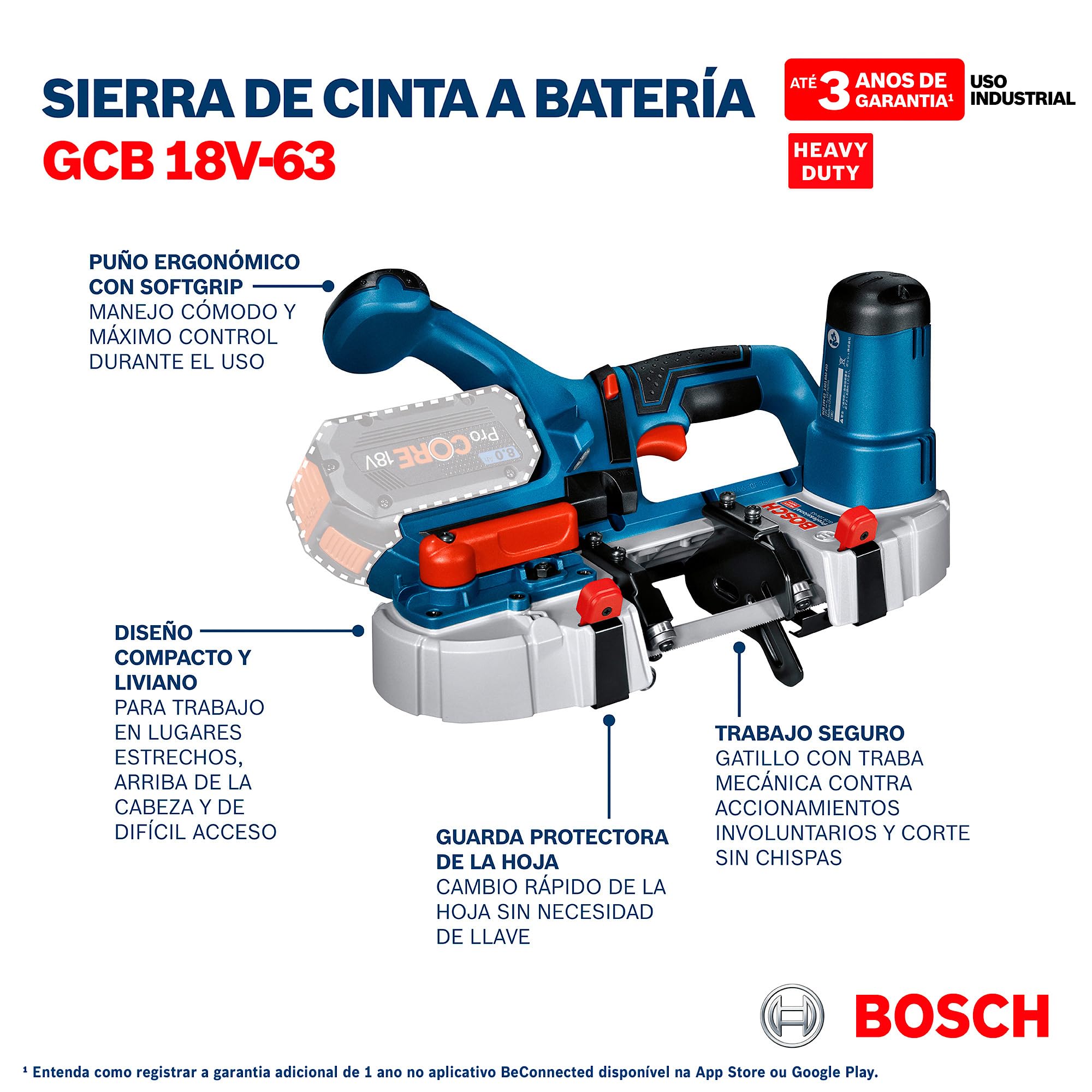 Bosch Professional 18V System Akku Bandsäge GCB 18V-63 (inkl. 1 Bandsägeblätter, ohne Akku/ Ladegerät)