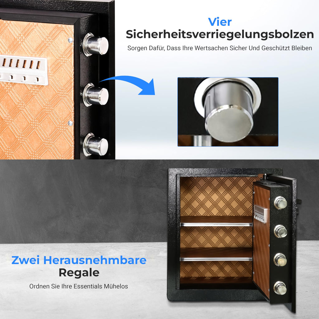 SereneLife 39L Tresor Für Zuhause, Safe- Feuerfest & Wasserdicht, Digitaler Wandtesor Möbeltresor mit Code & 2 Schlüsseln, Safe Box mit Doppelt gesichertes Alarmsystem für Wertsachen, Bargeld, Schmuck