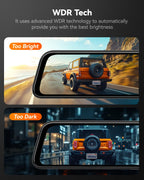 WOLFBOX 12" G840S 4K Spiegel Dashcam mit Rückfahrkamera, 5.8GHz WiFi Auto Kamera mit IPS-Touchscreen Dual Dash Cam Spiegel, Loop-Aufnahme und G-Sensor, Parküberwachung, GPS, kostenlose 32 GB-Karte