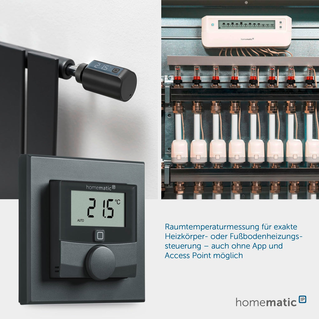 Homematic IP Smart Home Wandthermostat mit Luftfeuchtigkeitssensor, anthrazit, digitales Thermostat Heizkörper/Fußbodenheizung App, Alexa, Google Assistant, Temperaturmessung, Energie sparen, 159820A0