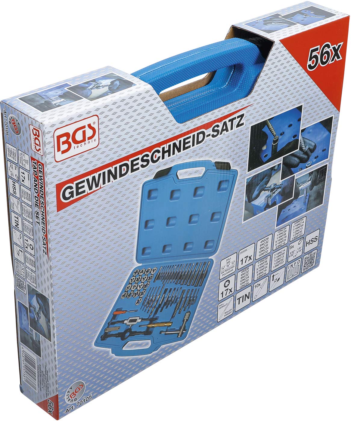 BGS 70105 | Gewindeschneid-Satz | Zoll | 1/4" - 1/2" | 56-tlg.
