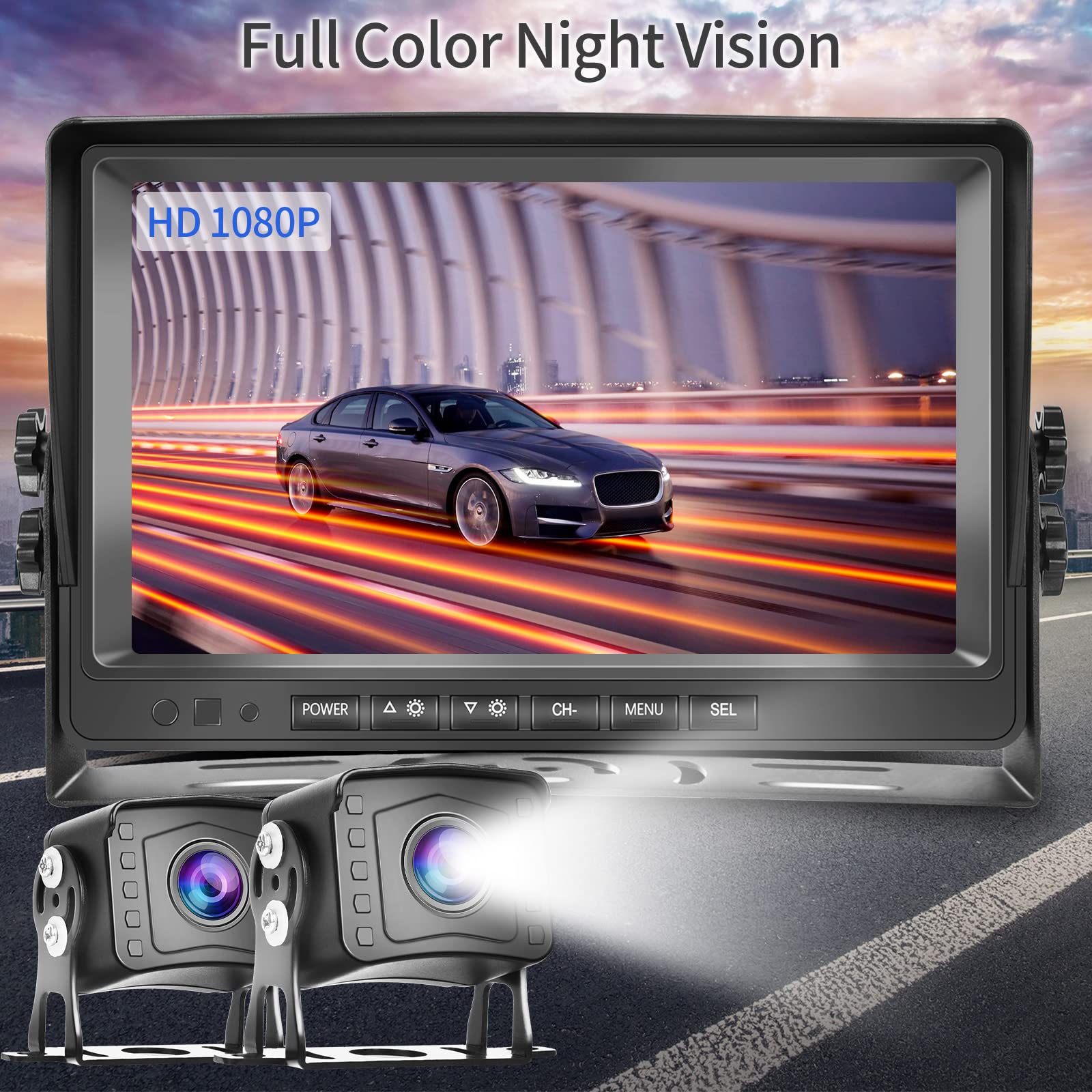 Hodozzy Dual Backup Kamera Rückfahrkamera System, Videoaufzeichnung 9 Zoll LCD Monitor DVR, IP69 Wasserdicht Vollfarb-Nachtsicht Auto Kamera mit 2*10m Kabel für LKW/Anhänger/Bus/Van/Wohnmobil 12V-35V
