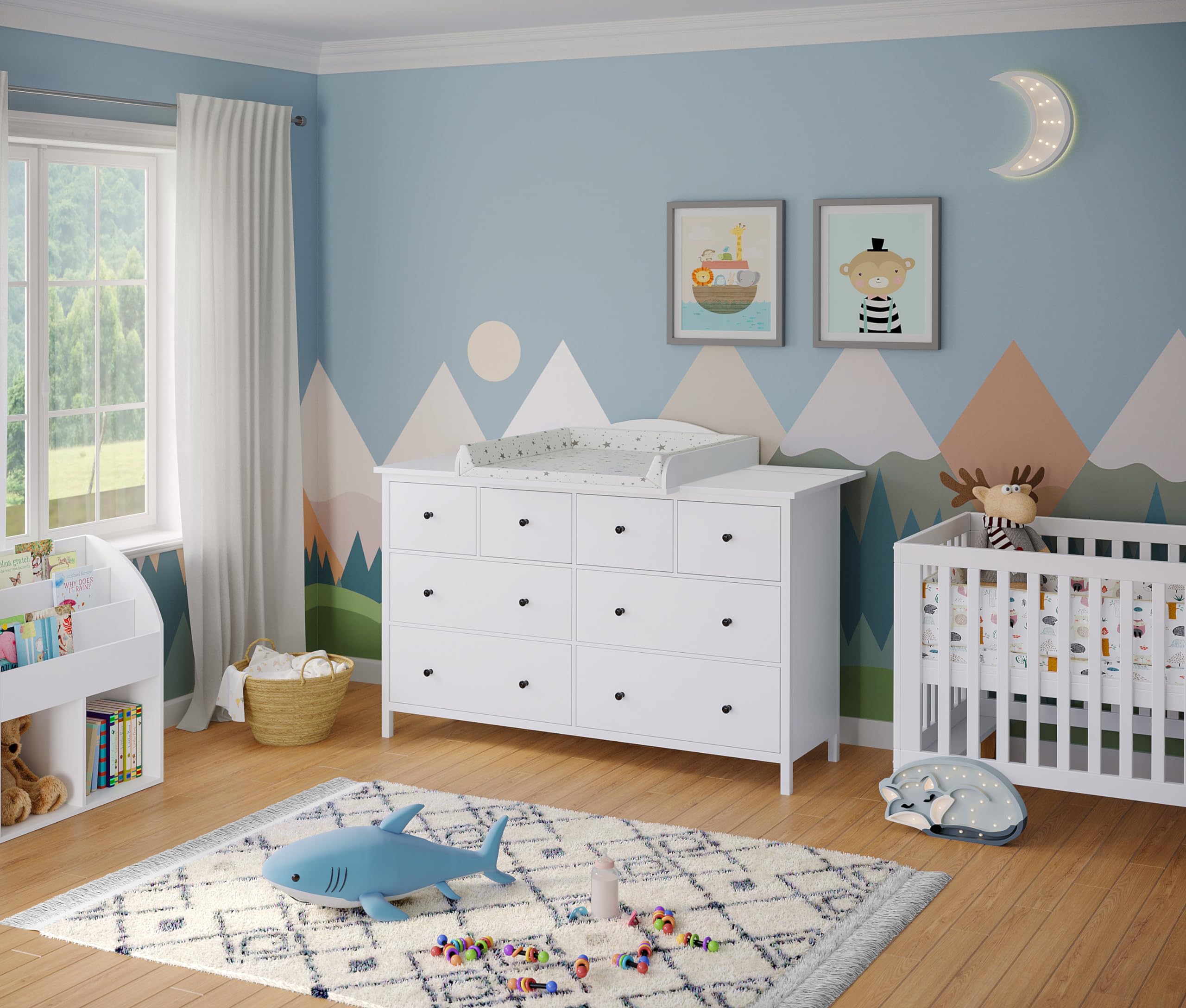BELLABINO Oti Wickelaufsatz – welliger Wickeltischaufsatz für Malm, Hemnes, Nordli Kommoden (160 cm Breite) – Aufsatz für Wickeltische mit Platzfüller in weiß, 16,5 x 74 x 160 cm (HxTxB)