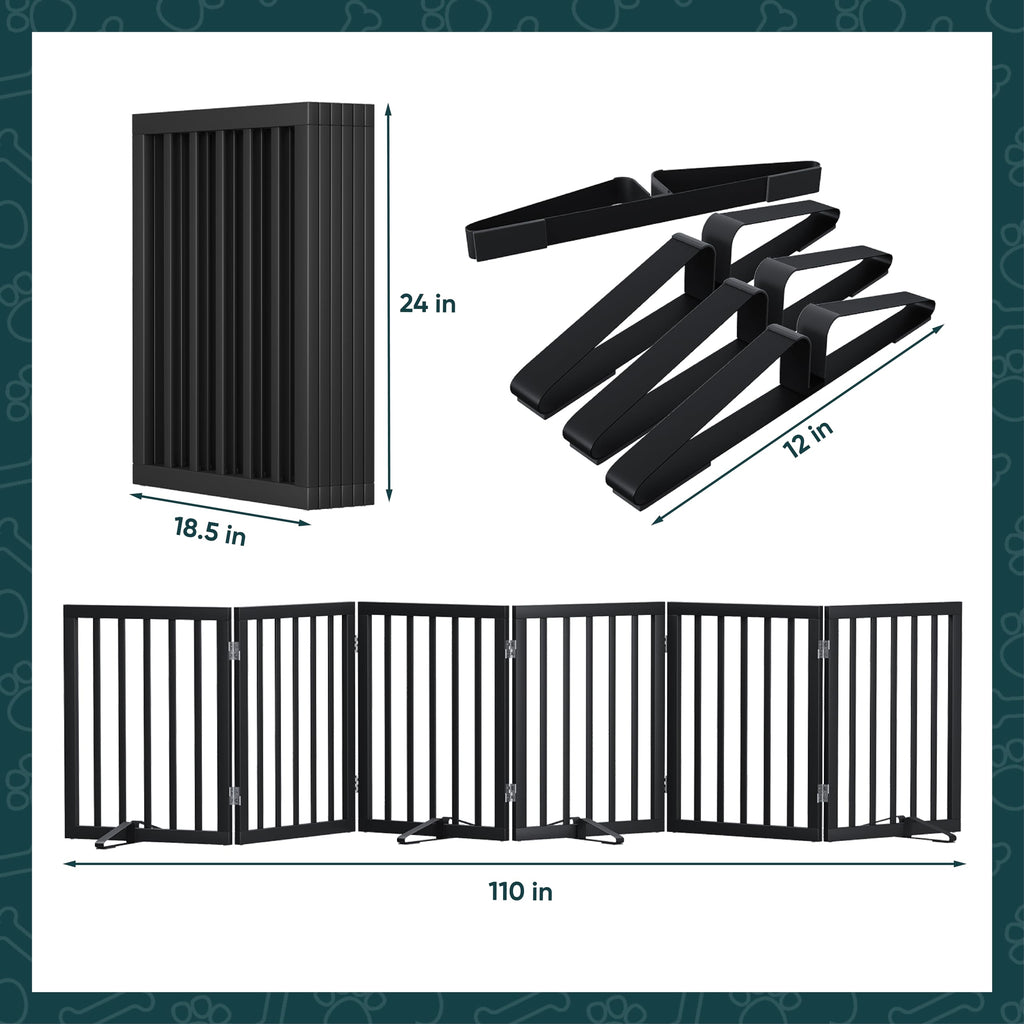 Semiocthome Freistehende Baby- & Haustiergitter aus Bambus, Hunde- und Katzengitter für Türen, Treppenschutzgitter für Welpen, Faltbare Sicherheitsgitter (Schwarz, 3 Panels -60cm Height)