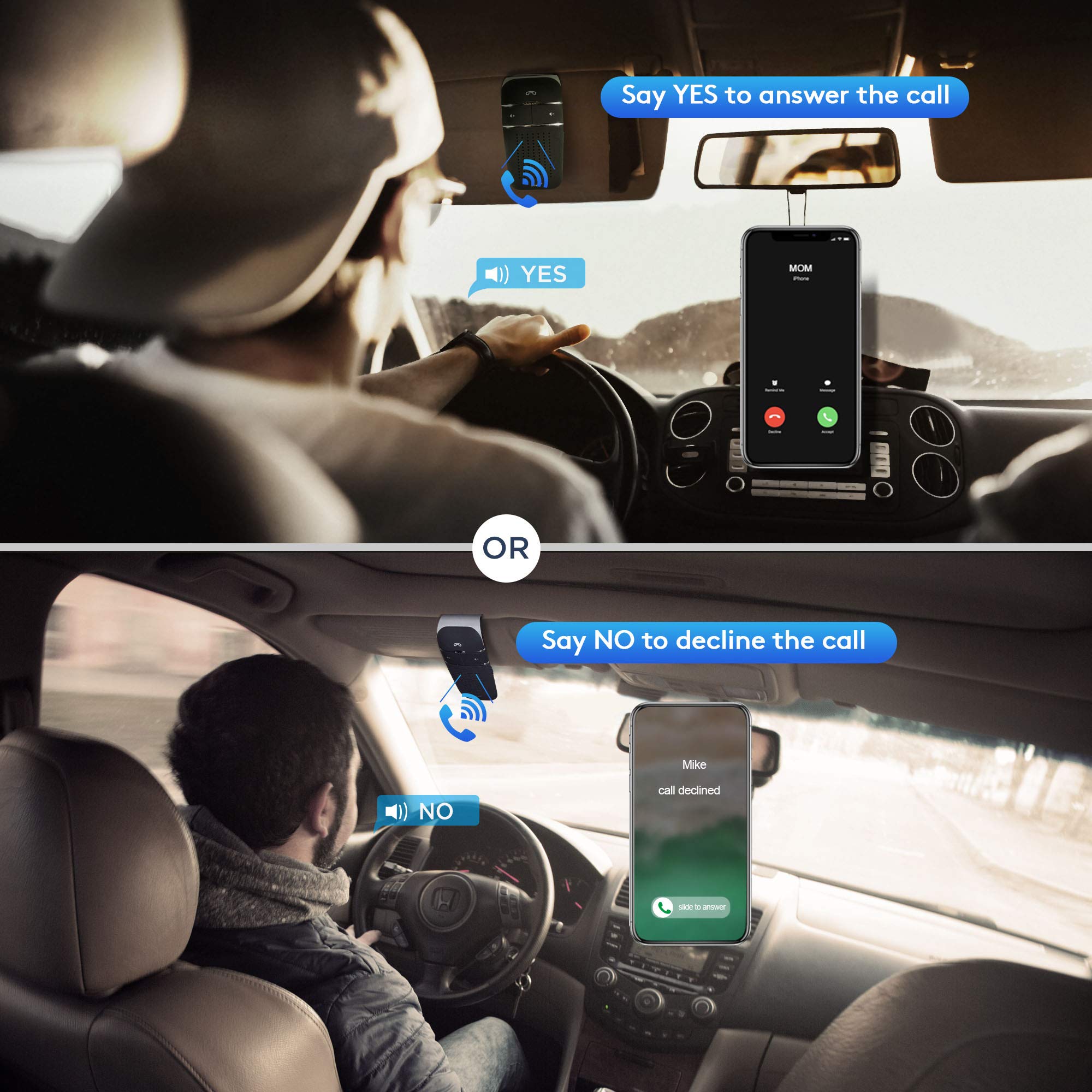 SOAIY S32 Auto Kfz Bluetooth V5.0 Freisprecheinrichtung Freisprechanlage Car-Kit für Sonnenblende Automatische Abschaltung und Aktivierung möglich Musik GPS Unterstützung mit Deutscher Sprachausgabe