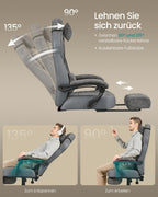 SONGMICS Gaming-Stuhl, Bürostuhl, Computerstuhl, ergonomisches Design, mit Fußstütze, verstellbares Kopfkissen, Lendenkissen, Tragkraft 150 kg, schiefergrau OBG077G01