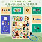 Dinosaurier Busy Board Montessori Spielzeug ab 1 jahr Activity Board Holzspielzeug Mit 10 Schaltern und 23 LED Lichtern Sensorik Spielzeug Motorikspielzeug für Babys und Kinder ab 1 2 3 4 Jahre Jungen