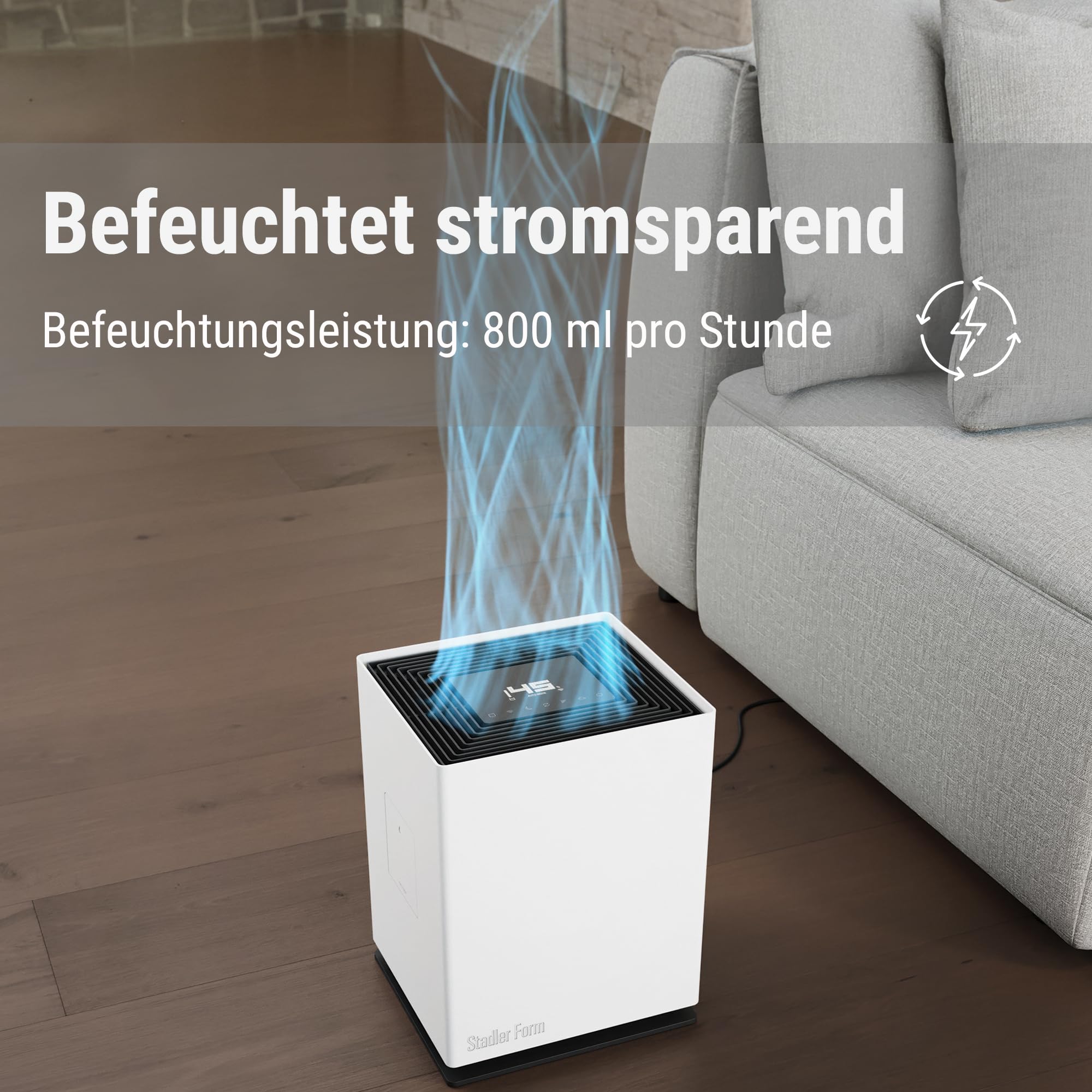 Stadler Form Luftbefeuchter Noah, für große Räume bis 110 m², starke Befeuchtungsleistung, energieeffizient, 4 Stufen & Turbo-Stufe, Hygrostat, App, WiFi, leise, weiß