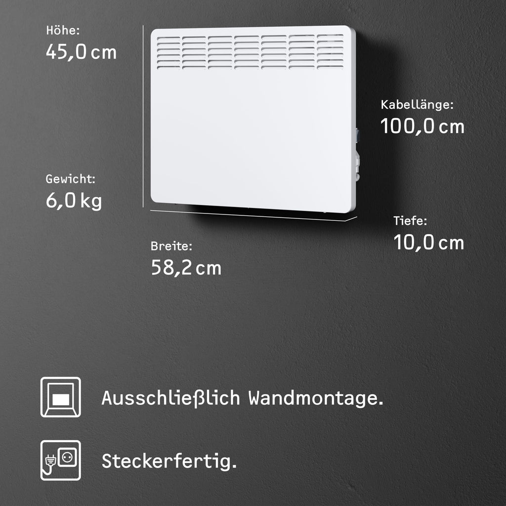 STIEBEL ELTRON Wandkonvektor CNS 150 Trend, 1,5 kW für ca. 20 m², TÜV geprüft, LC-Display, Wochentimer, Elektroheizung energiesparend, Wandmontage, mit Stecker, 236527
