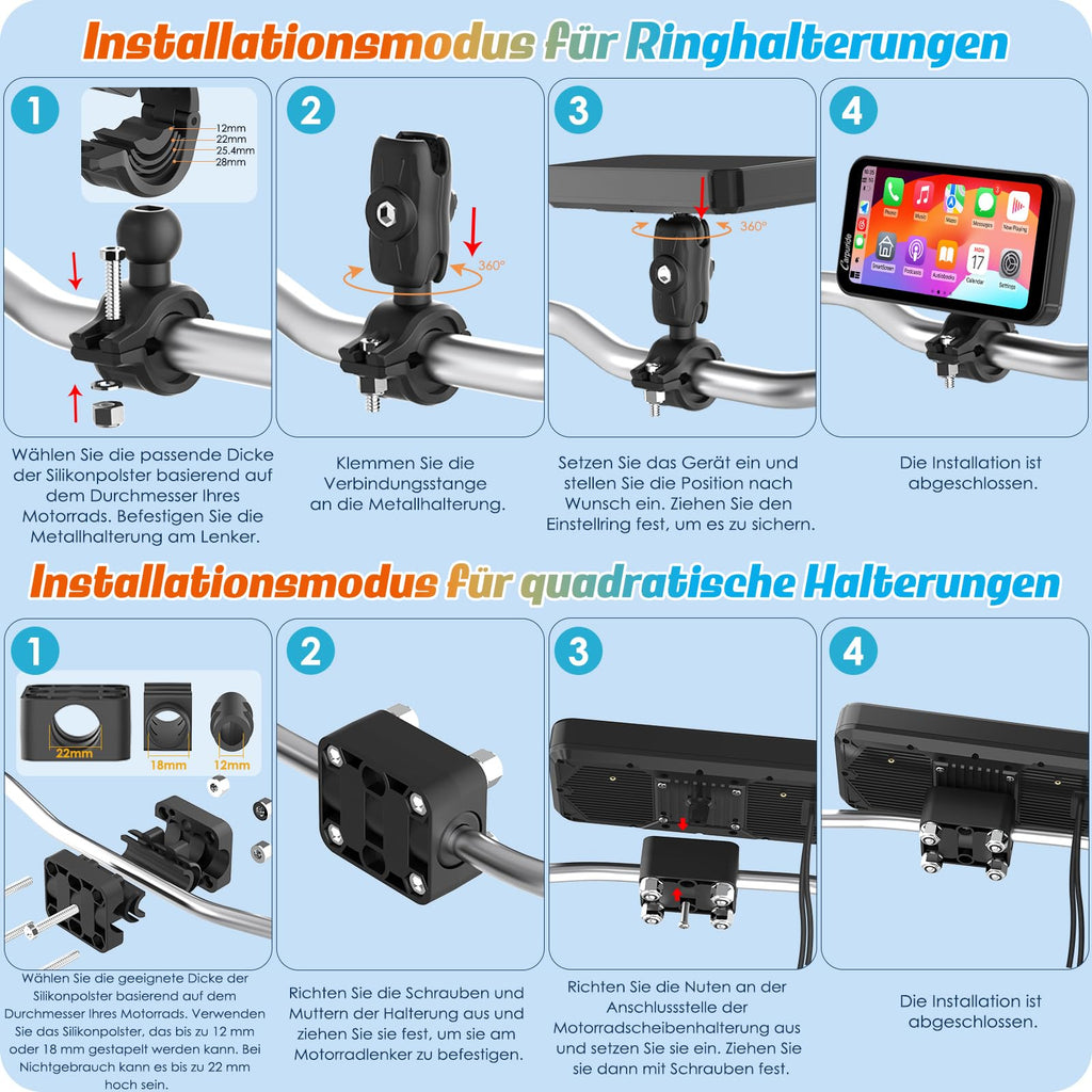 Carpuride W603 Motorrad-Carplay-Bildschirm, Kabelloses CarPlay und Android Auto für Moto, Fernbedienung, 6,3-Zoll-wasserdichter Touchscreen, BT Audio, GPS-Navigation, Siri, G00gle-Assistent