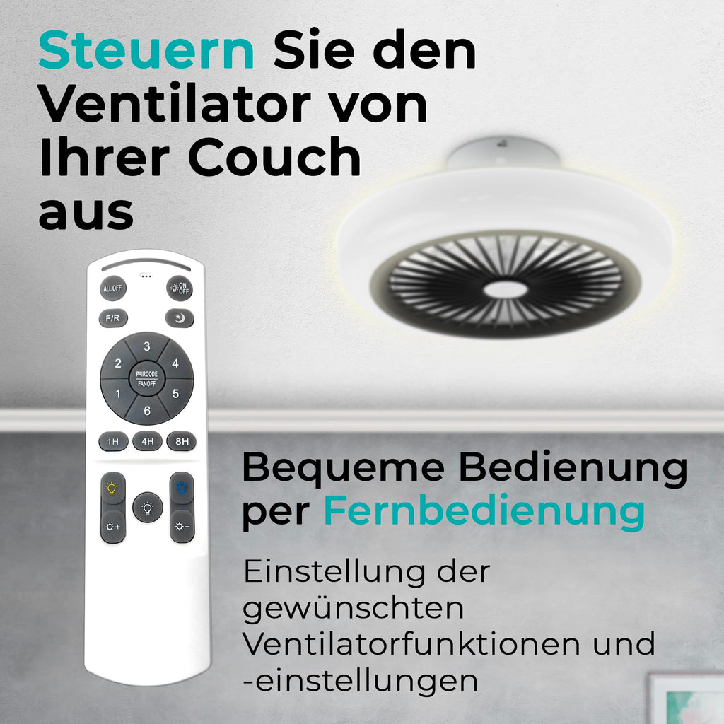 Noaton® Polaris 11045B Deckenventilator mit Beleuchtung, Schwarz, LED Dimmbar, 3 Farbtemperaturen, Fernbedienung, Timer, Luftdurchsatz bis zu 60 m3/min, für Wohnzimmer Schlafzimmer, Durchmesser 45cm
