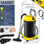 MASKO® 6IN1 Industriestaubsauger Staubsauger Nass Trocken Sauge Aschesauger 2300W + Steckdose✓ Blasfunktion ✓ Trocken-Saugen & Nass-Saugen | Industrie-Sauger mit & ohne Beutel | beutellos, Gelb