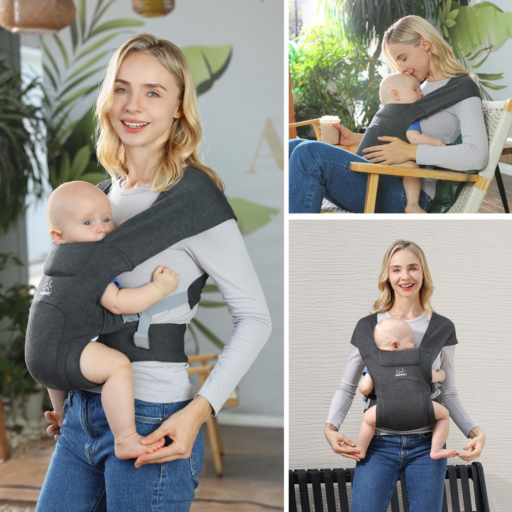 Babytrage für Neugeborene ab Geburt, MOMTORY Komfortabler Hüftsitz für Baby(3-12kg), Ergonomischer Tragetuch Neugeborenes bis Kleinkind mit Klettverschluss, Leicht Verstellbare Hüfttrage - Dunkelgrau