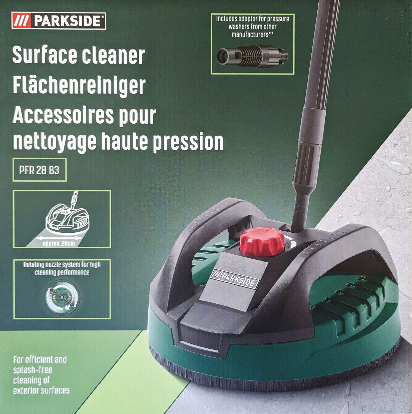 Parkside Oberflächenreiniger PFR 28 B3 / 28 cm für Hochdruckreiniger mit Adapter, grün