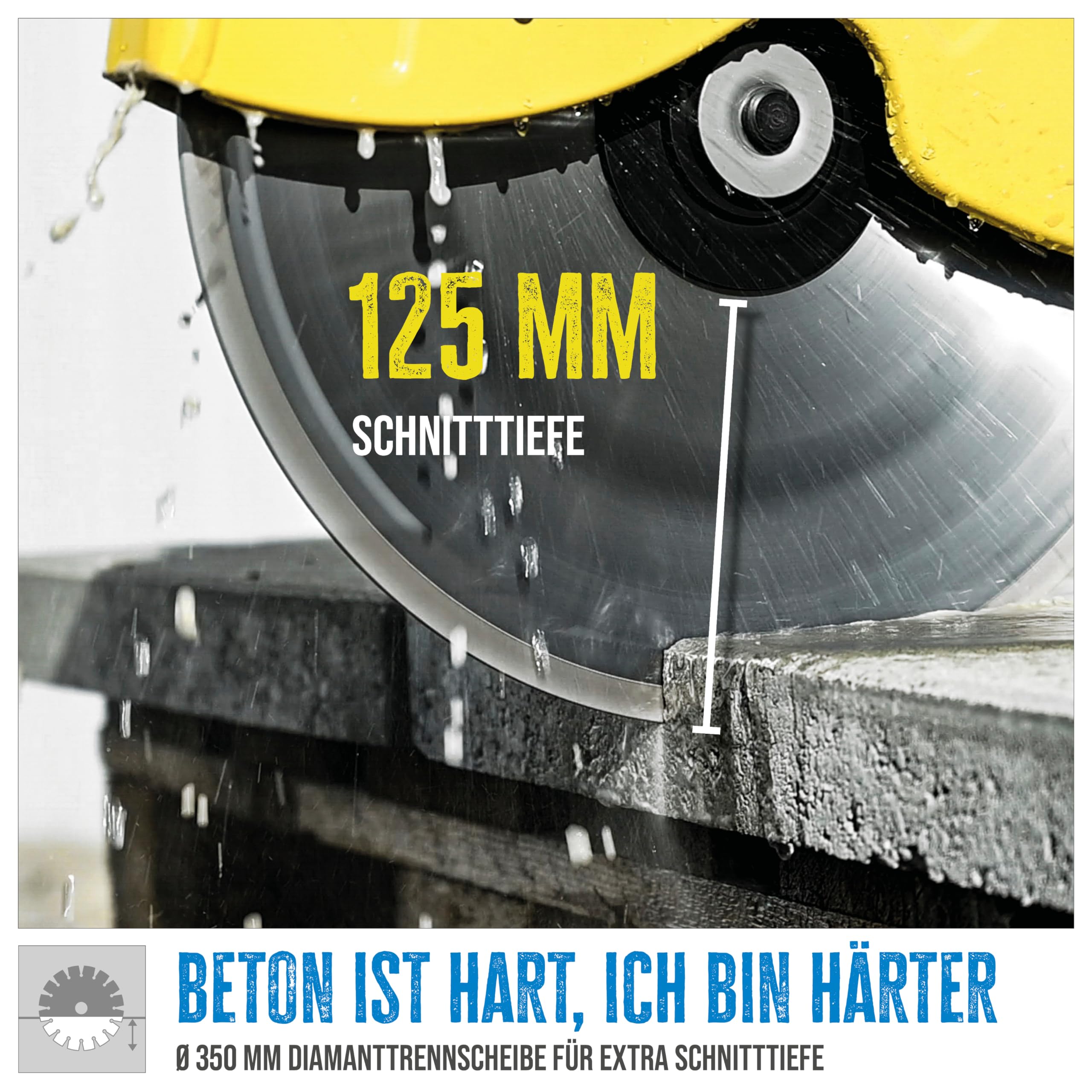 Güde Betontrennschneider GBTS 350.1 (2-Takt-Motor, 2,9/3,9 (kW/PS), 65 cm³ Hubr., 125 mm max. Schnitttiefe, 350 mm Trennscheiben-Ø, Nass und Trockenschnitt, inkl. Diamantscheibe & 3 Ersatzluftfilter)