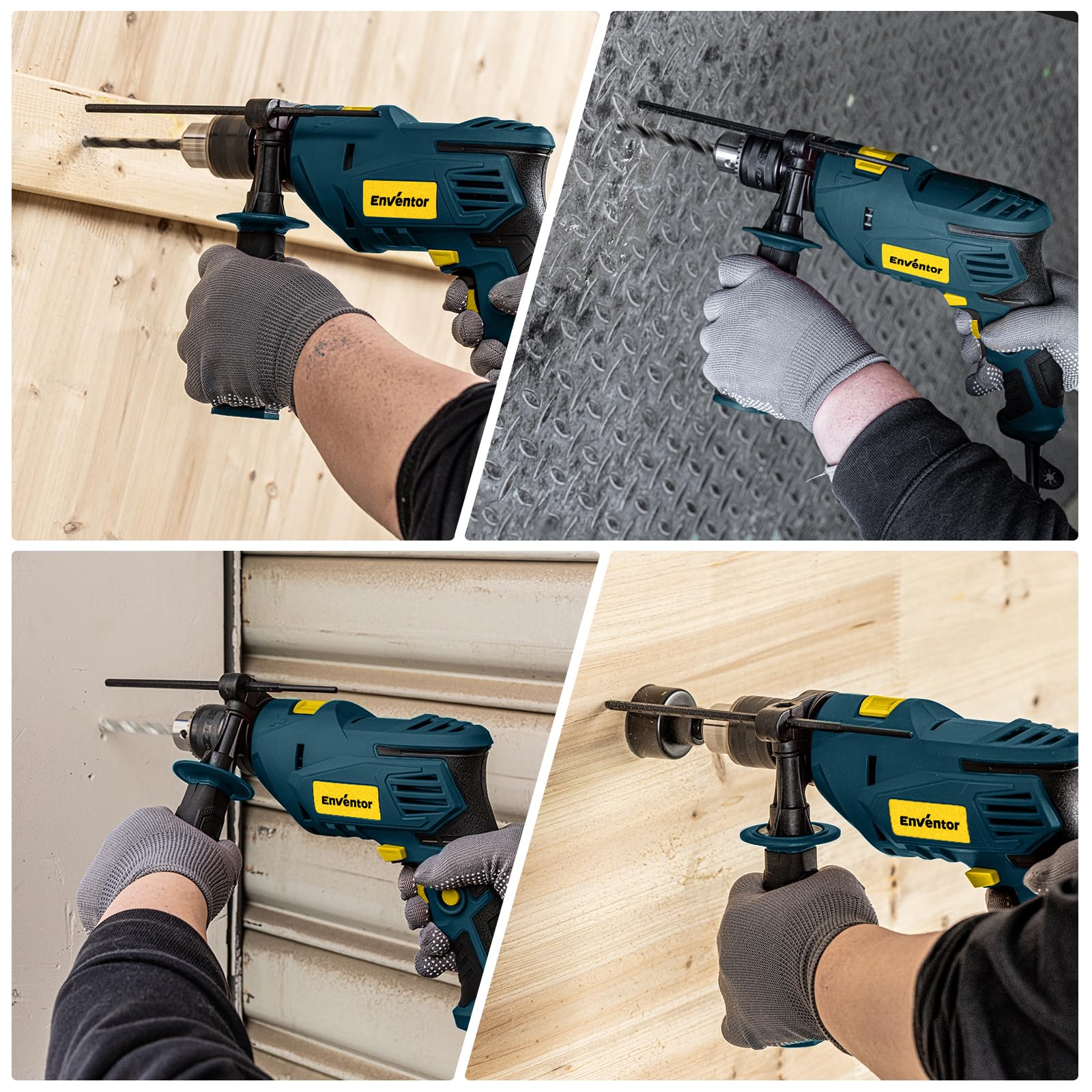 ENVENTOR 900W Schlagbohrmaschine, Elektrische Bohrmaschine mit 36 Stück Zubehör, 2-in-1 Funktion, 0–3000 RPM, 360° Zusatzgriff, 13mm Bohrfutter, für Beton, Metall und Holz