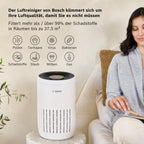 Bosch Air 2000 Luftreiniger - Für Räume bis zu 37,5 m² - Entfernt effizient Schadstoffe - Mit 3-in-1 Luftfilter, Smart Sensor, Automatikmodus, Ruhemodus (< 25 dB(A)) - CADR: 180 m³/h