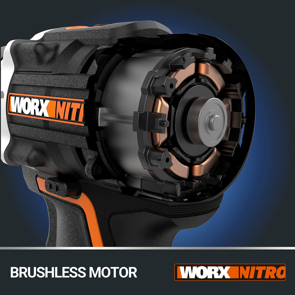 WORX NITRO WX352.4 Akku-Schlagbohrmaschine 20V, bürstenloser Motor, 60Nm, variable Drehzahlregelung, LED-Licht (inkl. 75 Stück Bits-Set, 2 Stk. 2,0Ah-PowerShare Akkus im Lieferumfang)