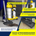 MASKO® Industriestaubsauger Staubsauger Nass Trocken Sauger Edelstahl 2300W + Steckdose, Blasfunktion, Saugschlauch & Nass-Saugen, Push&Clean, Industriesauger mit & ohne Beutel, Inkl Filter beutellos