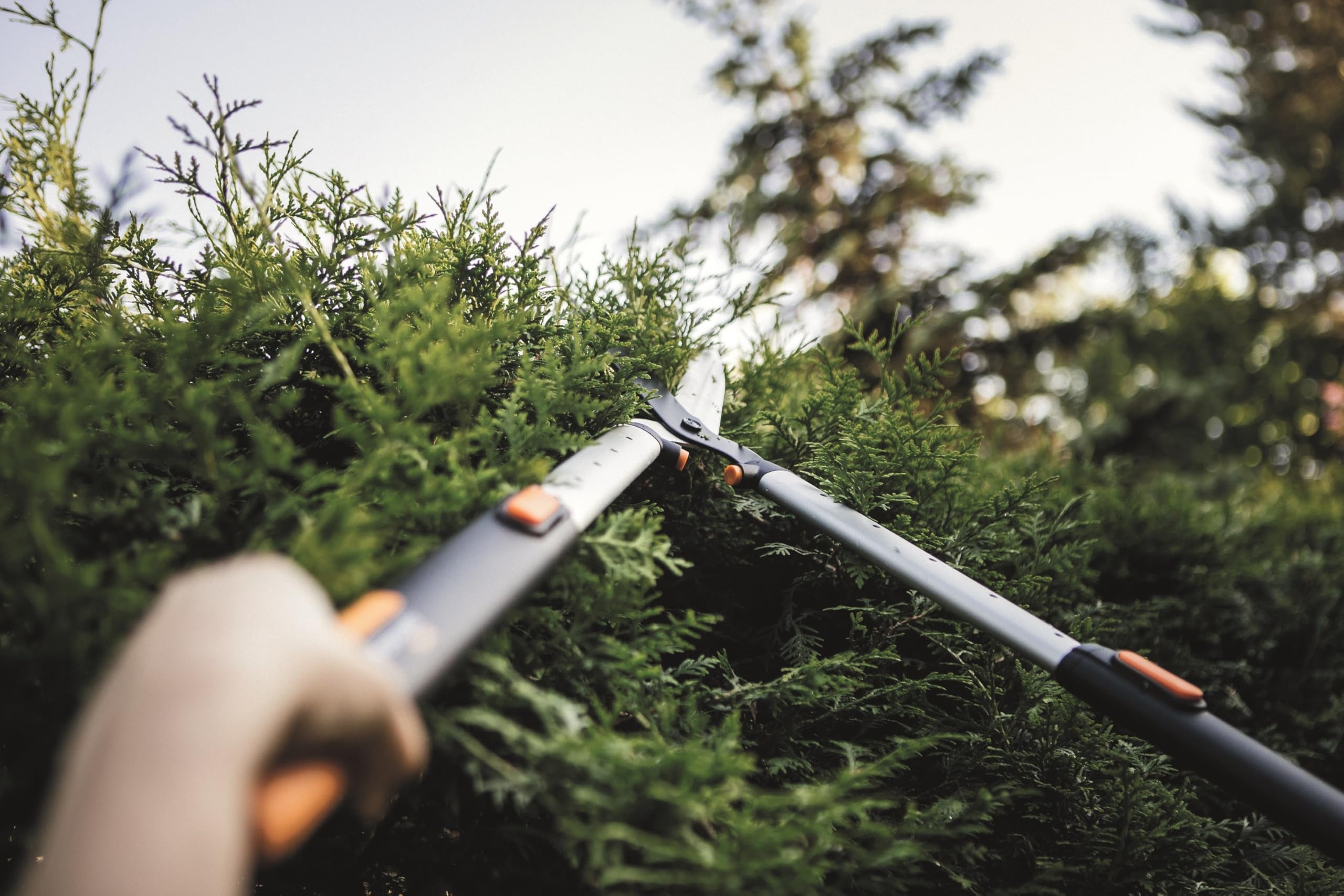 Fiskars SmartFit Teleskop-Heckenschere, Antihaftbeschichtet, Hochwertige Stahl-Klingen, Länge: 68 bis 93 cm, Schwarz/Orange, HS86, 1013565