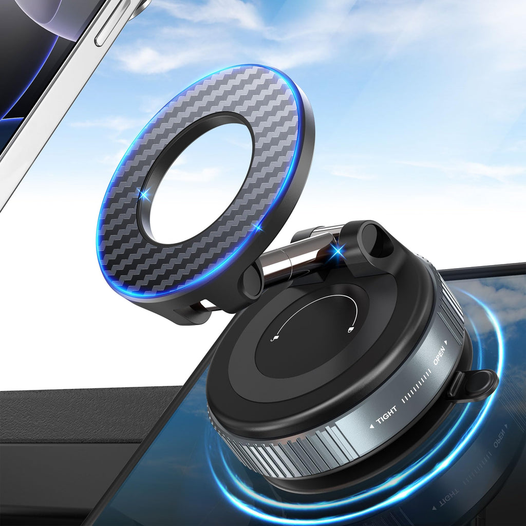 PlusAcc Vakuum Handyhalterung Auto Saugnapf - 360°Drehbar Zusammenklappbar Tragbar Magnetisch Handy Halter für iPhone 17/16/15/14/13/12 an Windschutzscheibe/Armaturenbrett/Spiegel befestigt