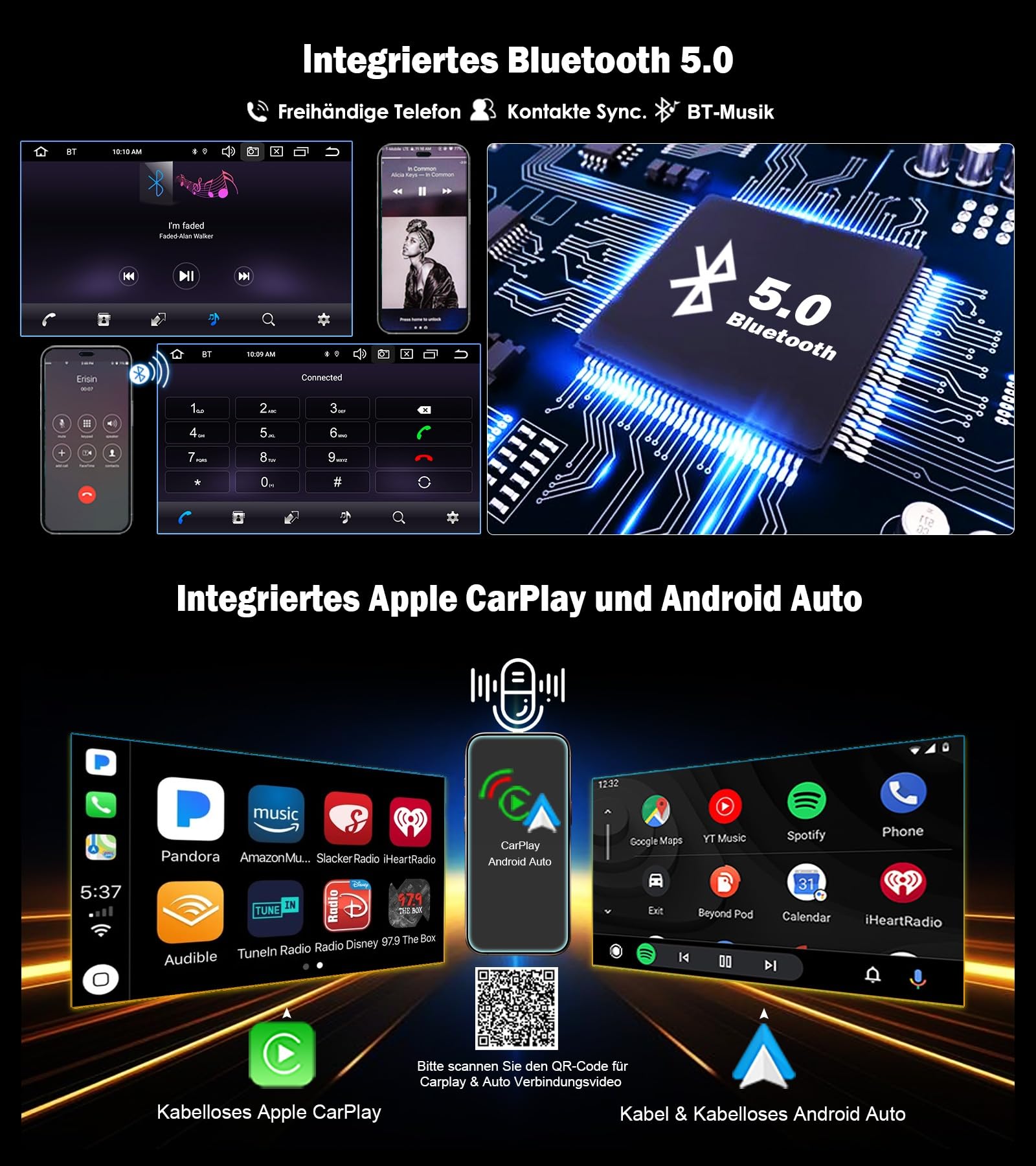 Erisin Android 14 4GB+64GB 8-Kern Autoradio mit CD Bluetooth GPS Navi für VW Golf 5/6 Passat B6 Polo 6R Touran Skoda Seat Tiguan Jetta T5 7" Touchscreen CarPlay Android Auto DAB+ WiFi 4G A2DP Canbus