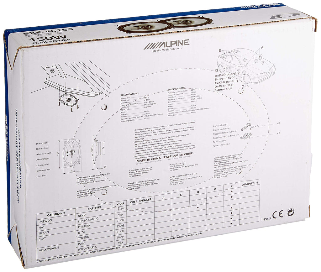 Alpine SXE-4625S - 10x15 cm (4x6 Zoll) 2-Wege Koaxiallautsprecher, 60w, schwarz