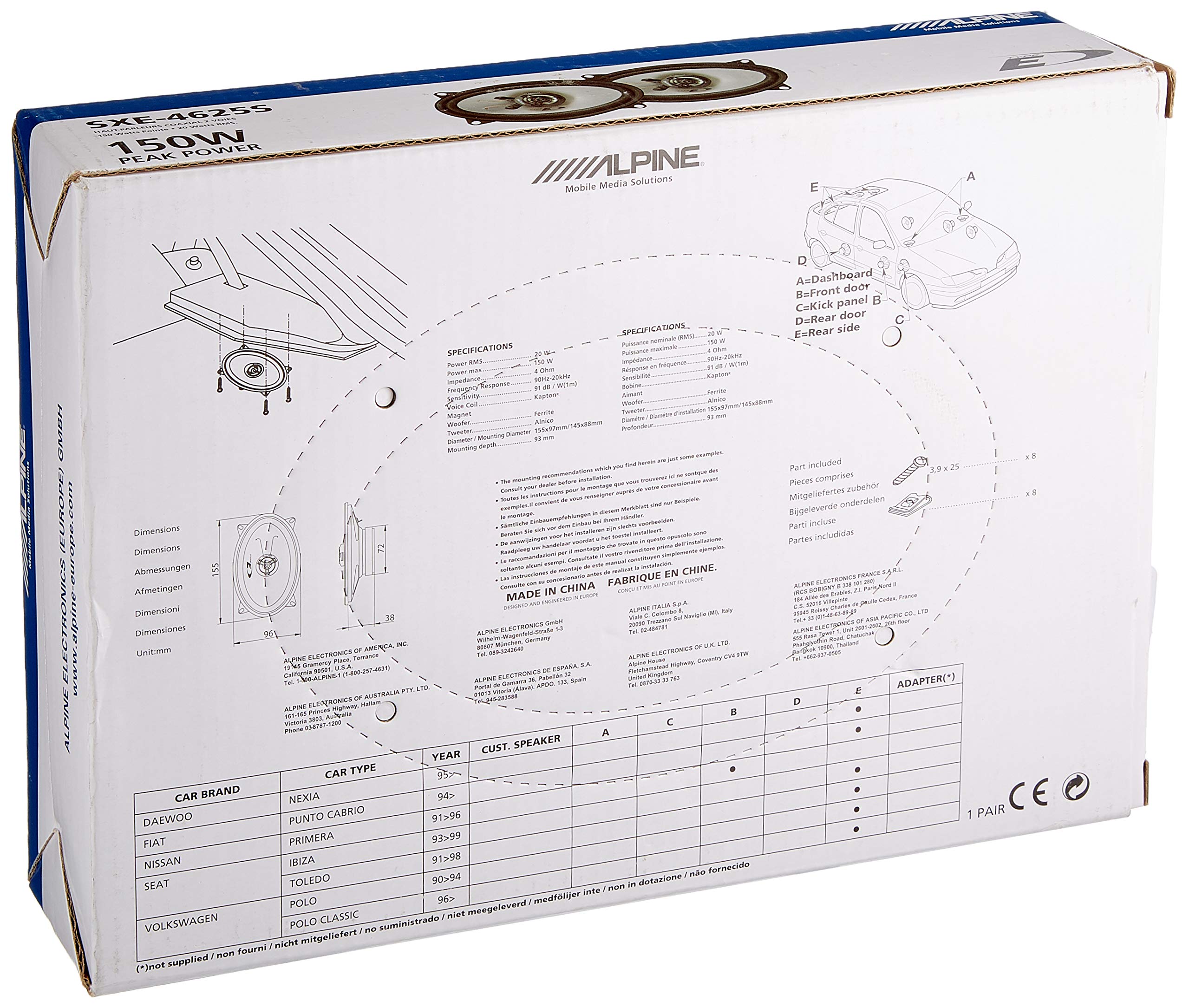 Alpine SXE-4625S - 10x15 cm (4x6 Zoll) 2-Wege Koaxiallautsprecher, 60w, schwarz