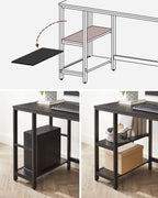 VASAGLE Schreibtisch, Computertisch, PC-Tisch, Bürotisch, mit 2 Ablagen auf der rechten oder linken Seite, fürs Büro, Wohnzimmer, Stahlgestell, Industrie-Design, schwarz LWD047B16