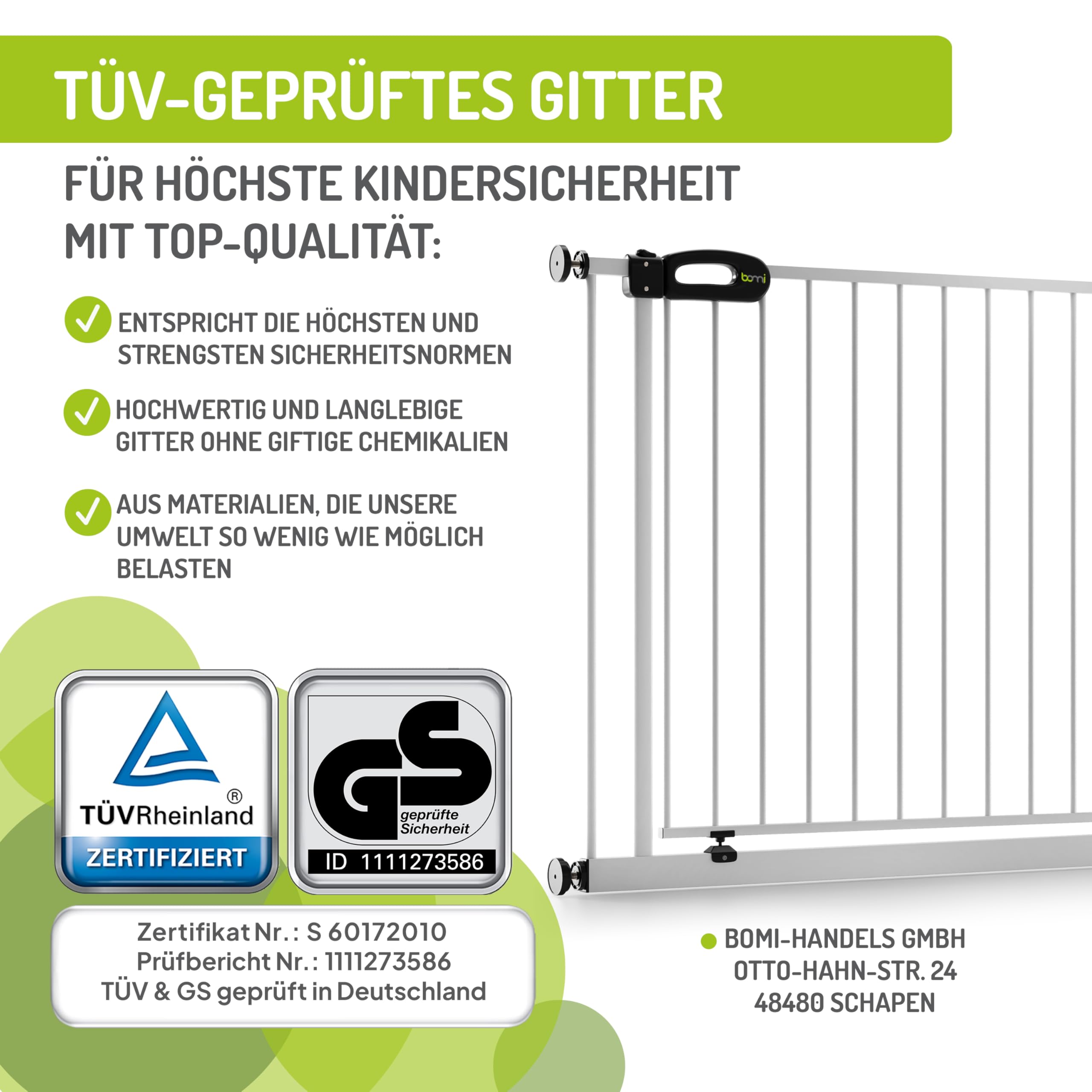 BOMI TÜV GS Siegel Türschutzgitter Gitter XXL Merle | Schließt automatisch | Hundeschutzgitter und Treppenschutzgitter Hund | Stiegenschutzgitter für Geländer und Treppe | Breite: 243-251 cm