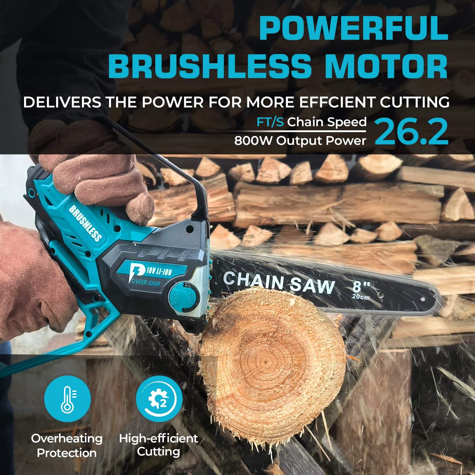 8-Zoll Kettensäge für Makita 18V Akku, automatischer Öler, bürstenlose 6-Zoll und 8-Zoll Akku Baumsäge, batteriebetriebene Mini-Kettensäge zum Holzschneiden und Baumbeschneiden (nur Werkzeug)