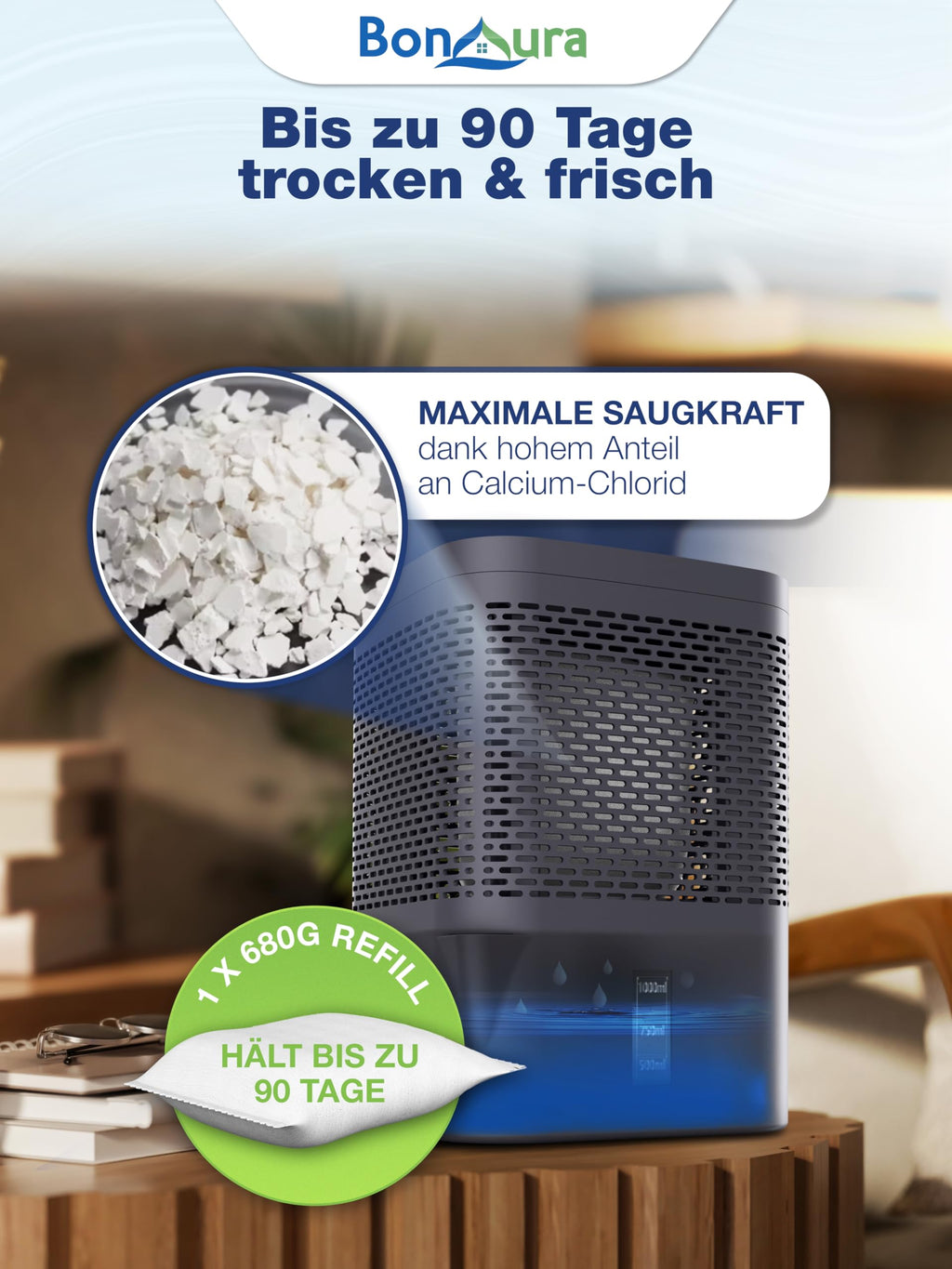 BonAura® Luftentfeuchter Nachfüllpack 6x 680g - Sparset Luftentfeuchter Granulat - 6er Set Entfeuchter Granulat - Schimmel- und Geruchsschutz