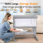 Growaystory Beistellbett Baby Bettseitiger Bassinet für Neugeborene Tragbarer Baby Bett mit Rädern Aufbewahrungskorb Matratze 7-Fach Höhenverstellbar Zustellbett (Hellgrau)