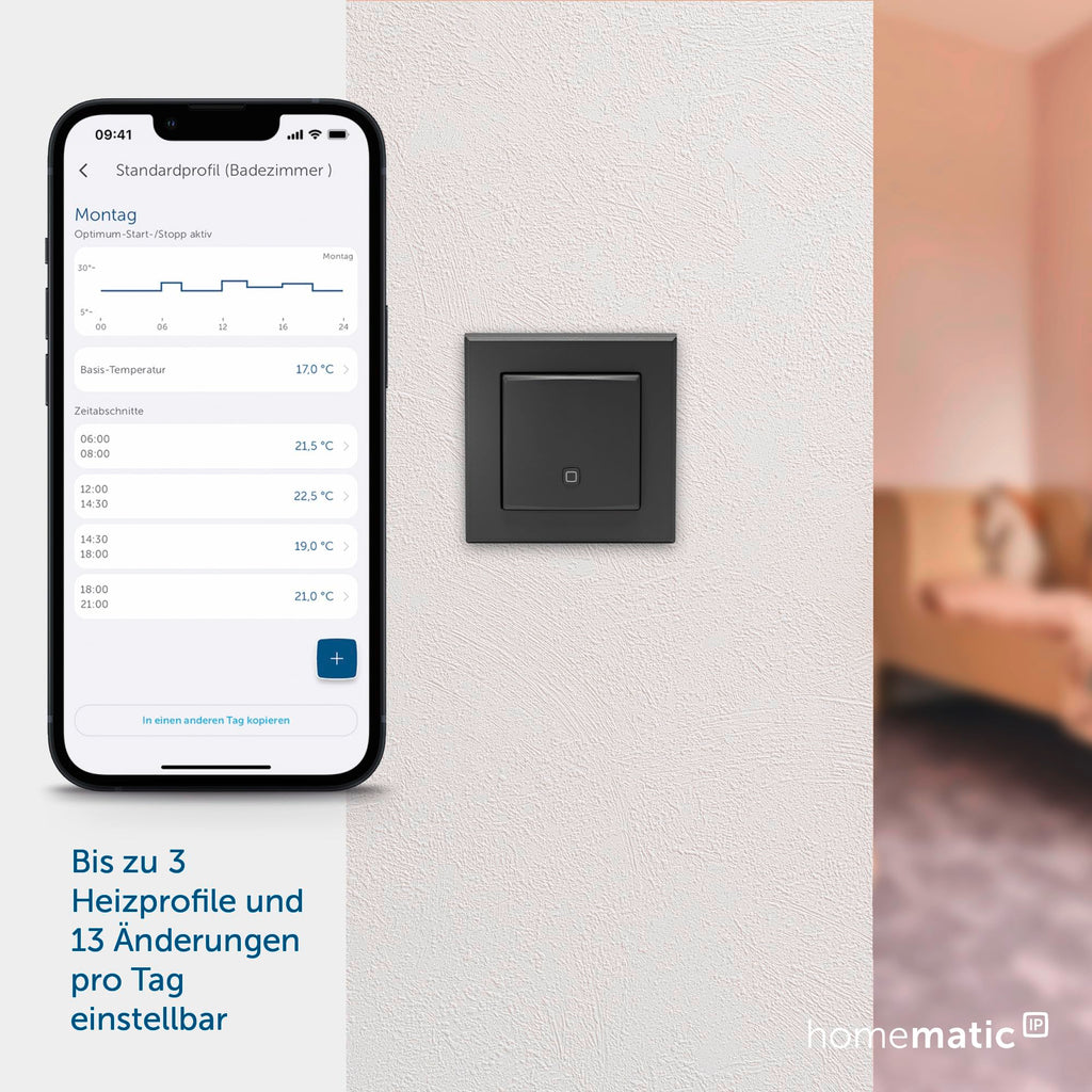 Homematic IP Smart Home Temperatur- und Luftfeuchtigkeitssensor – innen, anthrazit, steuert digital Heizkörper/Fußbodenheizung App, Alexa, Google Assistant, Temperaturmessung, Energie sparen, 160530A0