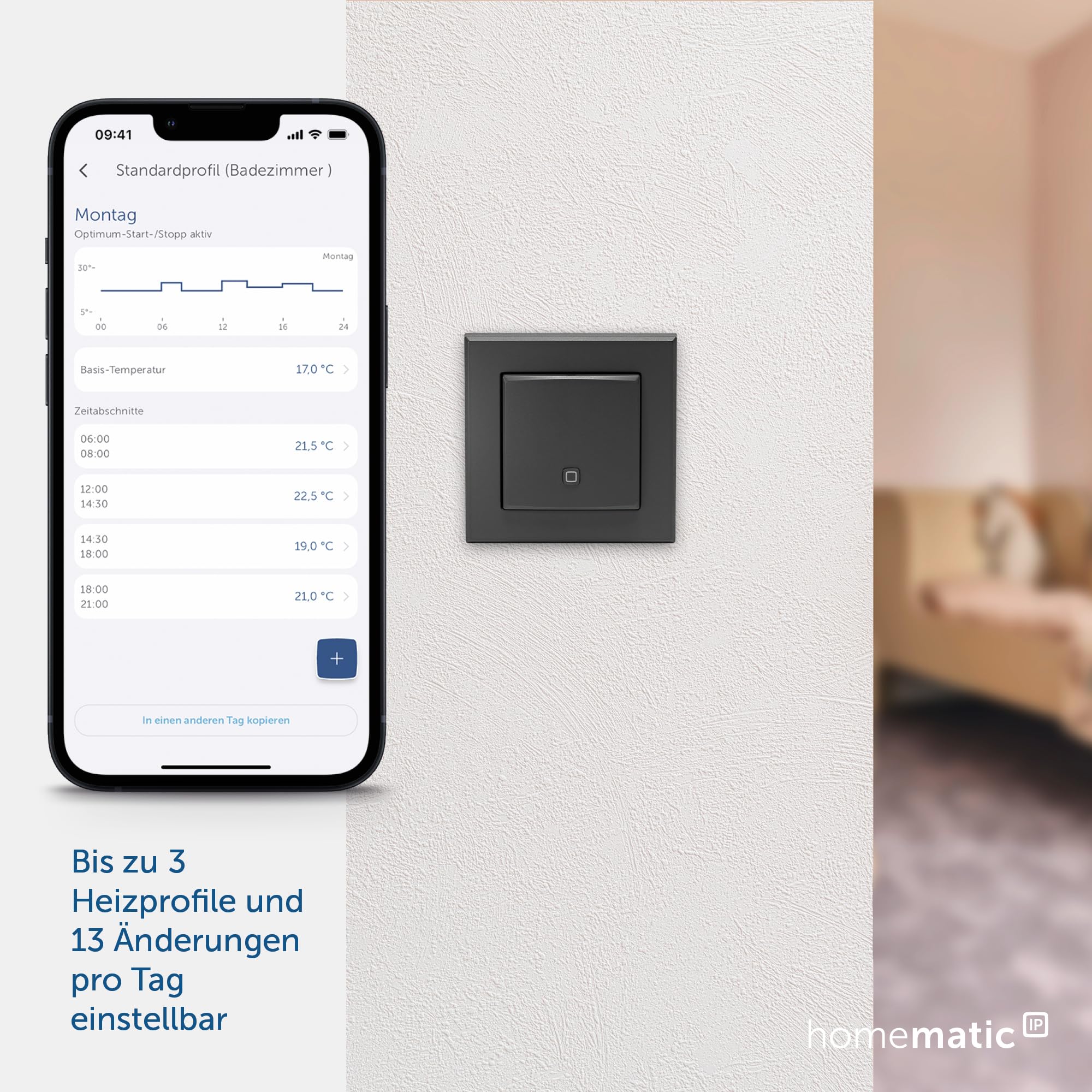 Homematic IP Smart Home Temperatur- und Luftfeuchtigkeitssensor – innen, anthrazit, steuert digital Heizkörper/Fußbodenheizung App, Alexa, Google Assistant, Temperaturmessung, Energie sparen, 160530A0