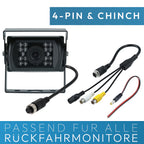 VSG24 Camper Rückfahrkamera Wohnmobil Wohnwagen/Rückfahrsystem Camera/Nachtsicht & Wetterfest/einfaches Nachrüsten Einparkhilfe Kamera hinten Frontkamera LKW Anhänger 12V-24V Set Schwarz