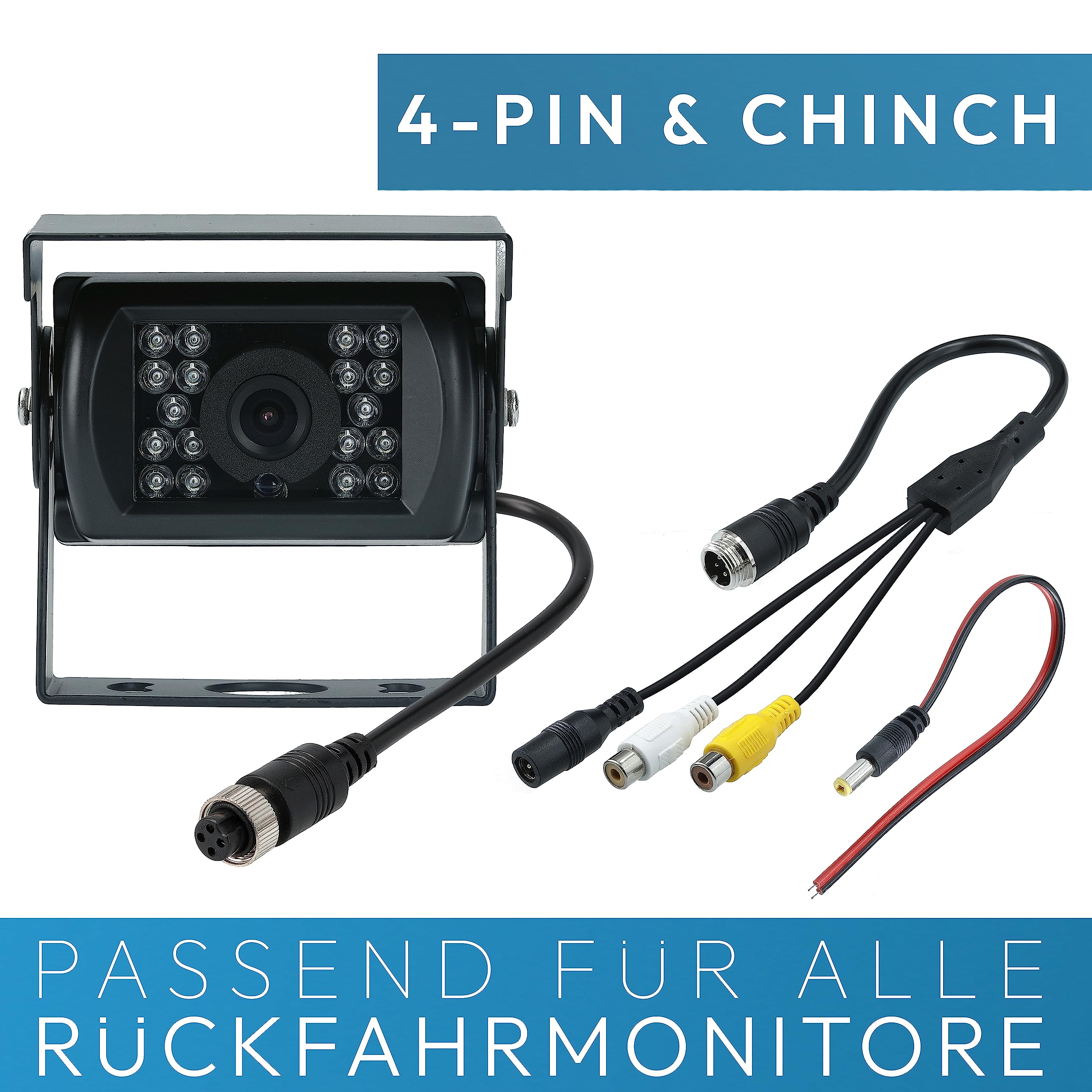 VSG24 Camper Rückfahrkamera Wohnmobil Wohnwagen/Rückfahrsystem Camera/Nachtsicht & Wetterfest/einfaches Nachrüsten Einparkhilfe Kamera hinten Frontkamera LKW Anhänger 12V-24V Set Schwarz