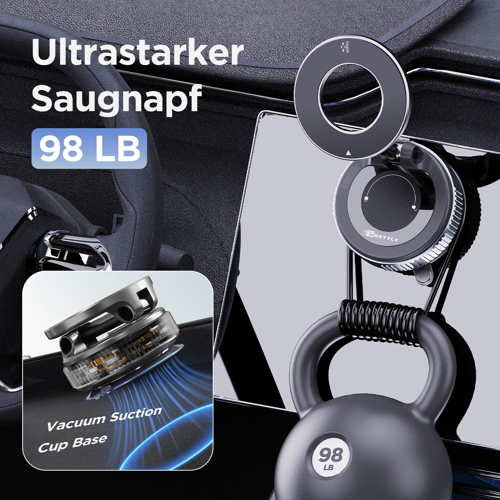 MSXTTLY Vakuum Magnetischer Handyhalterung Auto für Magsafe Autohalterung, 2026 Upgraded Vmag-S1 Handyhalterung Auto Magnet für Alle Handys, 360° Drehbar, Schwarz