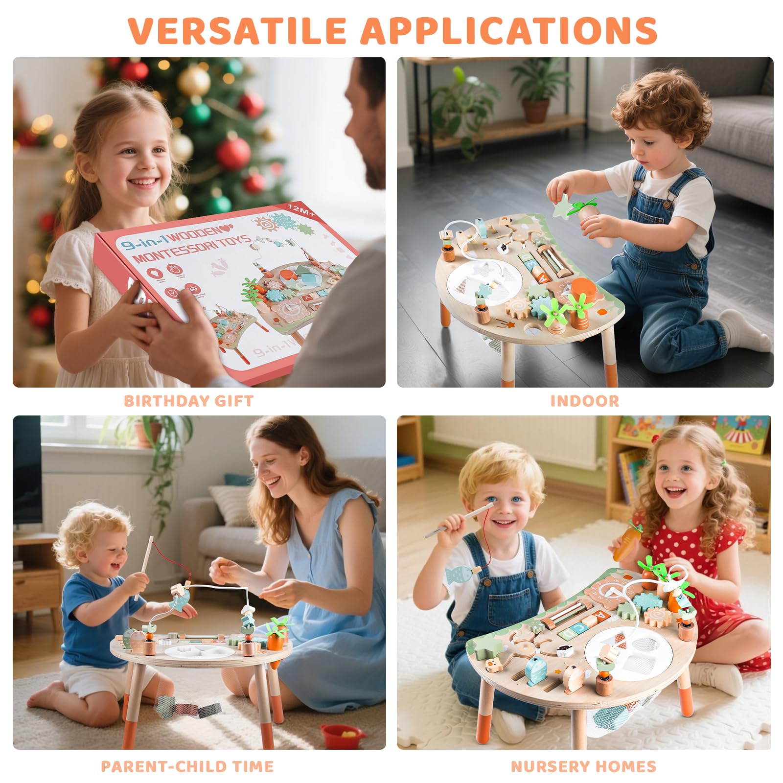 Holz-Aktivitätstisch für Kinder, Baby Montessori Spielzeug 9-in-1 Spieltisch ab 1 2 3 Jahr, Kinderspielzeug Holzspielzeug Activity Tisch ab 12+ Monate, Eburtstag Weihnachten Geschenk 1+ Jahr