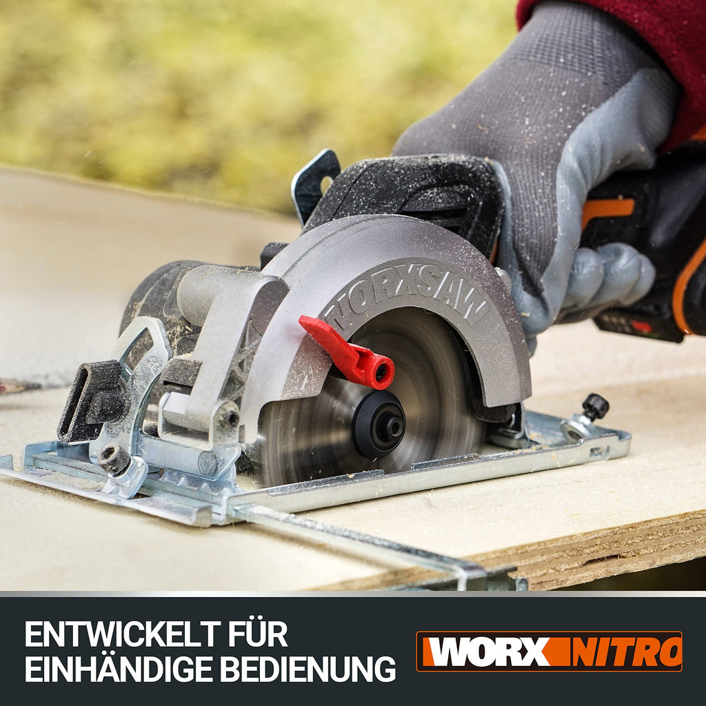 WORX Nitro WX531.9 Akku Kreissäge 20V – Leistungsstarke Bürstenlose Kreissäge für exakte, gerade Schnitte – Schneidet mühelos Holz, Metall, Fliesen & Plastik – ohne Akku & Ladegerät