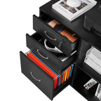 Yaheetech Rollcontainer, Aktenschrank, Büroschrank mit 5 Rollen, 3 Schubladen und 2 offenen Fächern, Industrie-Design, für Dokumente, Schwarz