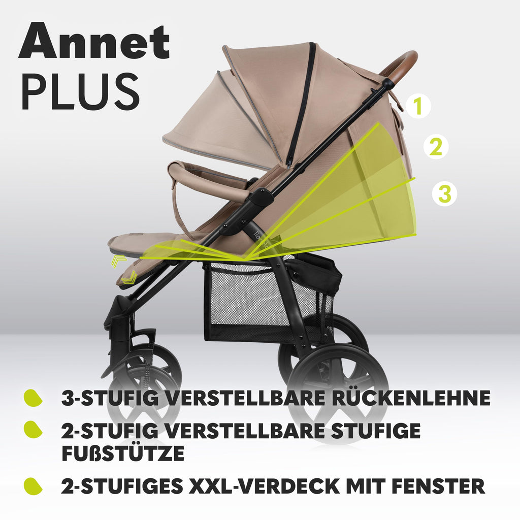 LIONELO Annet Buggy bis 22 kg mit Liegefunktion, Kinderwagen klein zusammenklappbar mit Zubehör, Eva-Schaum-Räder, Moskitonetz, Fußdecke Getränkehalter, Korb