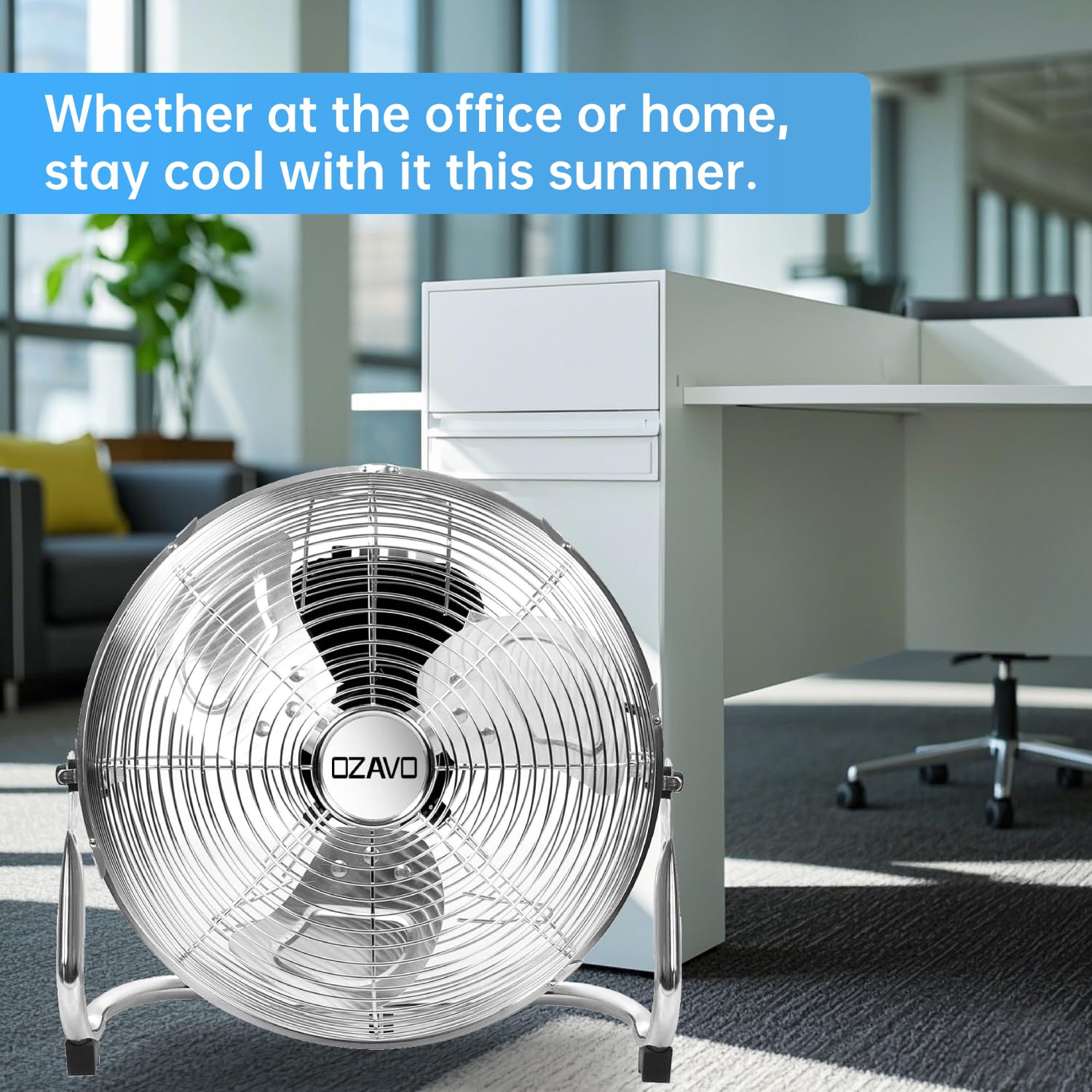 OZAVO Standventilator, Windmaschine ⌀45 cm mit 3 Laufgeschwindigkeiten, Bodenventilator Power, Tischventilator Metall, Luftkühler, verstellbare Neigungswinkel, 80 W