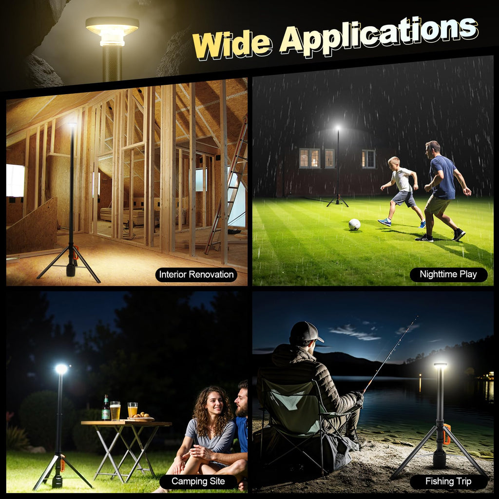 SYLSTAR Baustrahler LED mit Stativ, Akku Strahler mit Fernbedienung &Teleskopständer (2.65M), 3000LM Ultra Bright, 3CCT Dimmbar, 6000mAh Batterie Baustellenlampe für Werkstatt Sport Camping Notfälle