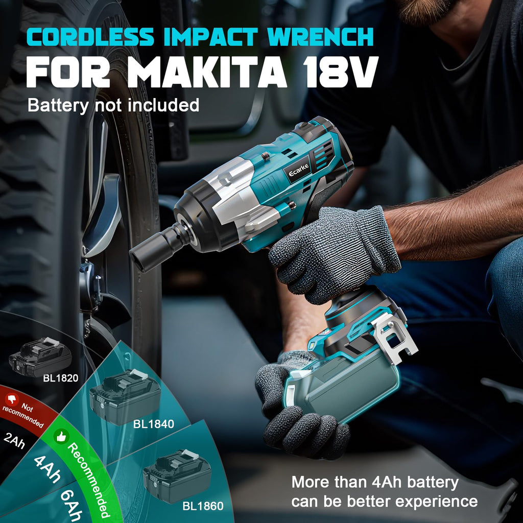 Ecarke Akku-Schlagschrauber 2200 Nm – Kompatibel mit Makita 18V Akku, 1/2" Bürstenloser Drehschlagschrauber mit LED-Licht für Automobile und Schwerer Maschinenreparatur – Ohne akku