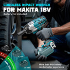 Ecarke Akku-Schlagschrauber 2200 Nm – Kompatibel mit Makita 18V Akku, 1/2" Bürstenloser Drehschlagschrauber mit LED-Licht für Automobile und Schwerer Maschinenreparatur – Ohne akku