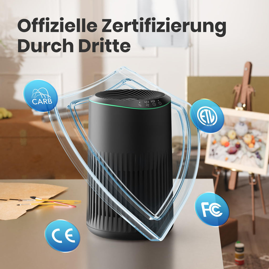 Operan Luftreiniger Allergiker für Zuhause Schlafzimmer Büro, HEPA Luftfilter Raucherzimmer für Rauch Haustier Schuppen Gerüche bis zu 0,3 µm, Schlafmodus Blaues Umgebungslicht mit Duftschwamm, Black