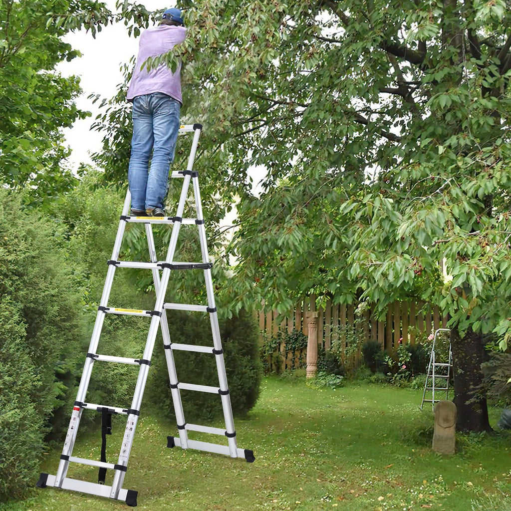Lospitch 2M+2.3M Teleskopleiter Klappleiter, Rutschfester Aluleiter Mehrzweckleiter Ausziehbare Leiter, A-Rahmen 6+7 Sprossen Aluminiumleiter, 150 kg Tragfähigkeit
