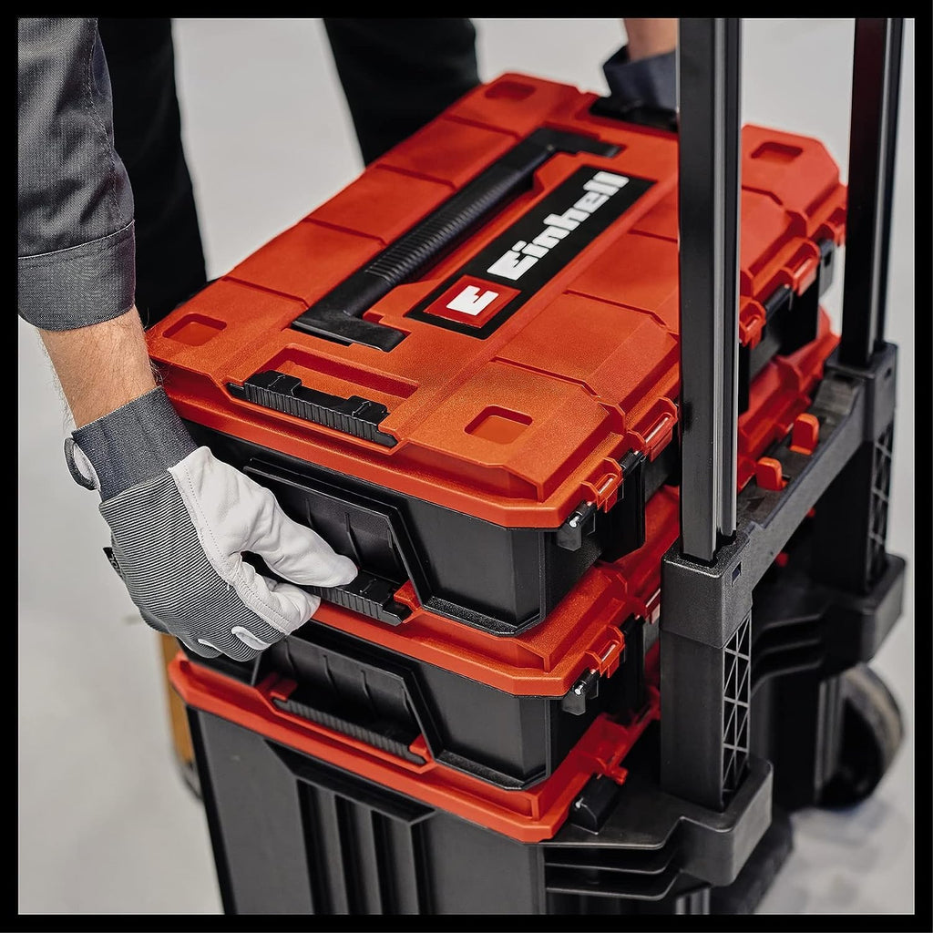 Original Einhell E-Case Tower Systemkoffer-Set (max. 120 kg, bestehend aus 3 Koffern inkl. Zubehör, Aufbewahrung & Transport von Zubehör und Werkzeug, stapelbar, verknüpfbar)